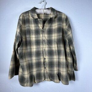 CP Shades Women's Plaid Flannel  Long Sleeve Button Up Shirt Cream Black Large